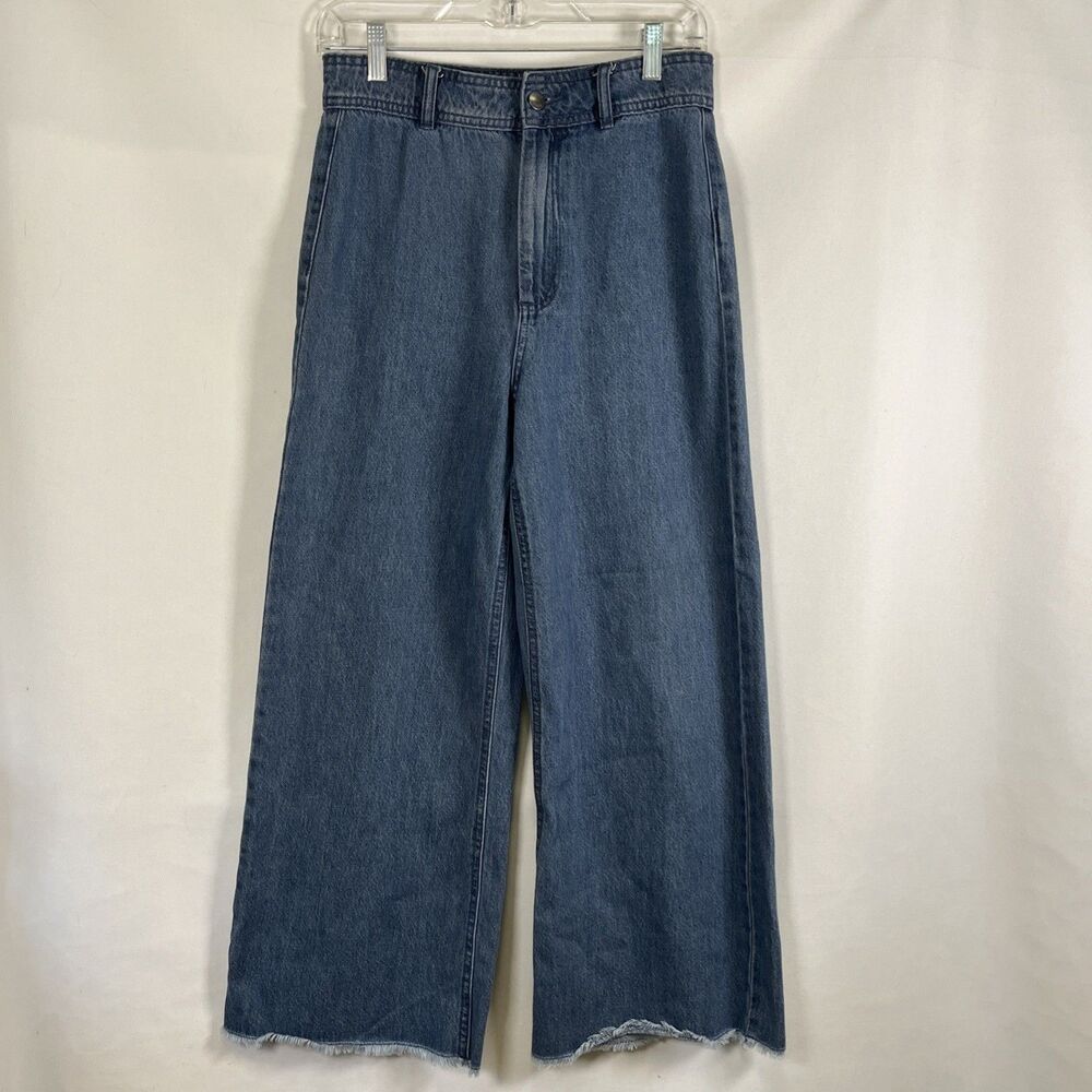 Venus High Rise Wide Leg Crop Jeans Raw Frayed Hem Blue 6M EUC